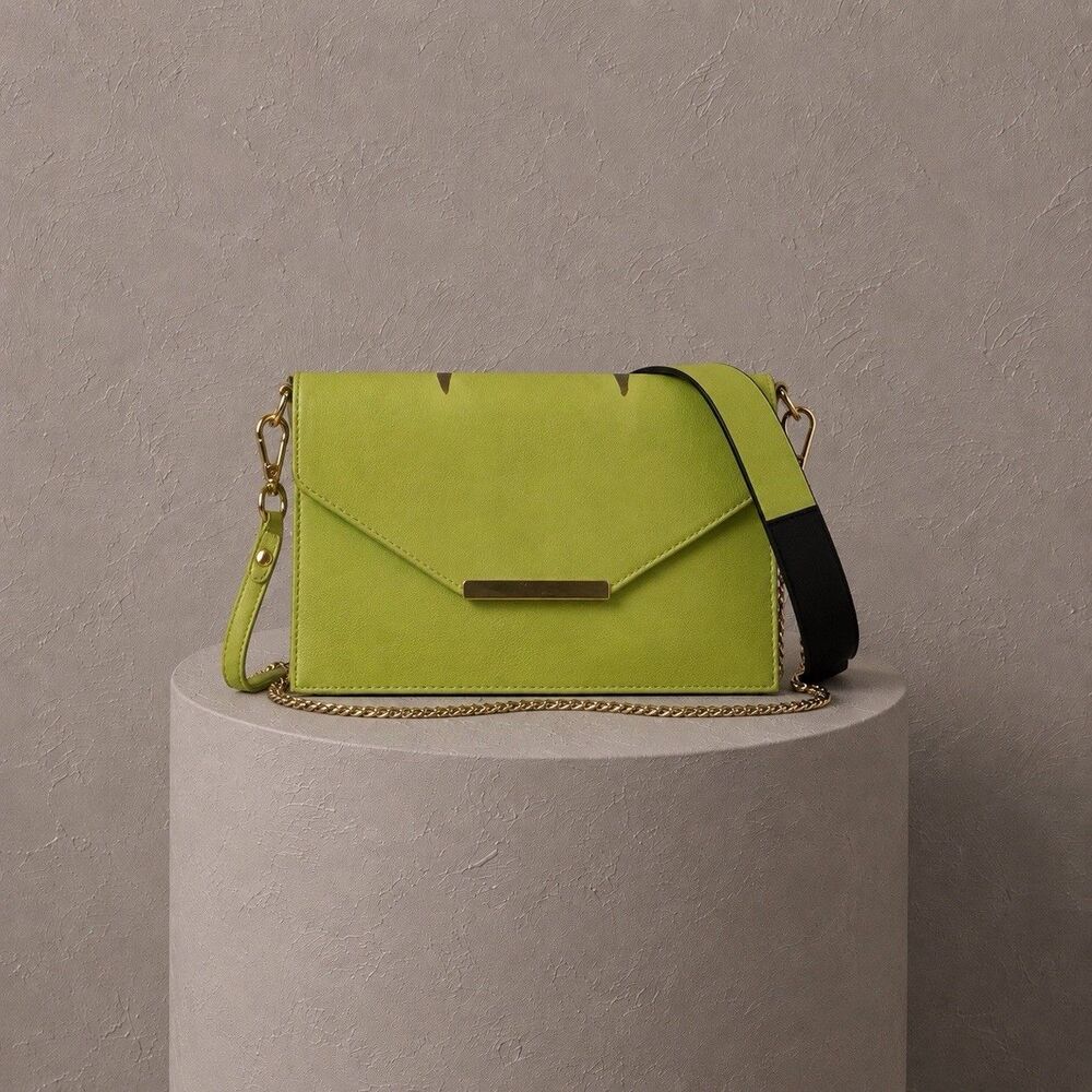 INC Shoulder Bag Yvonn Envelope Lime Green Clutch Gold Chain Crossbody Purse